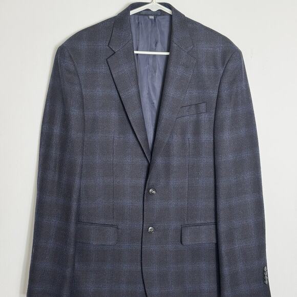 Jos A Bank 1905 Collection Men’s 40L Sport Coat Blazer Wool Navy Blue Plaid - Picture 2 of 8